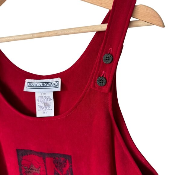Vtg 90's Y2K Jessica Howard Maxi Jumper Pinafore Apron Sheath Dress NOS Red - Picture 11 of 16